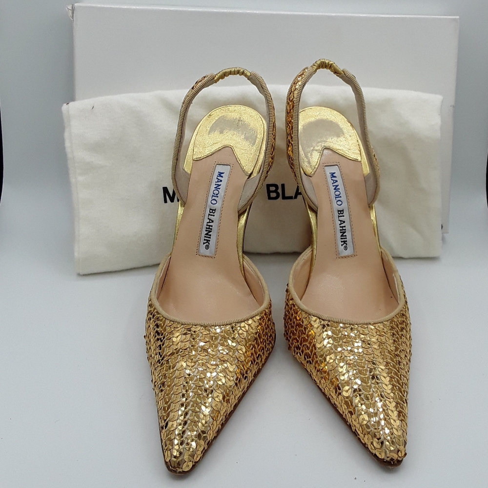 Manolo Blahnik sequined sling back heel